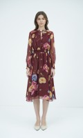 SIXDO G-Wine Floral Voile Flared Dress for Women